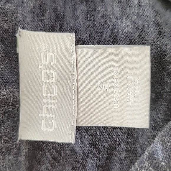 Chico's Dark Blue Linen Long Sleeve Split Neck Tunic Tee Size XL - Picture 5 of 6